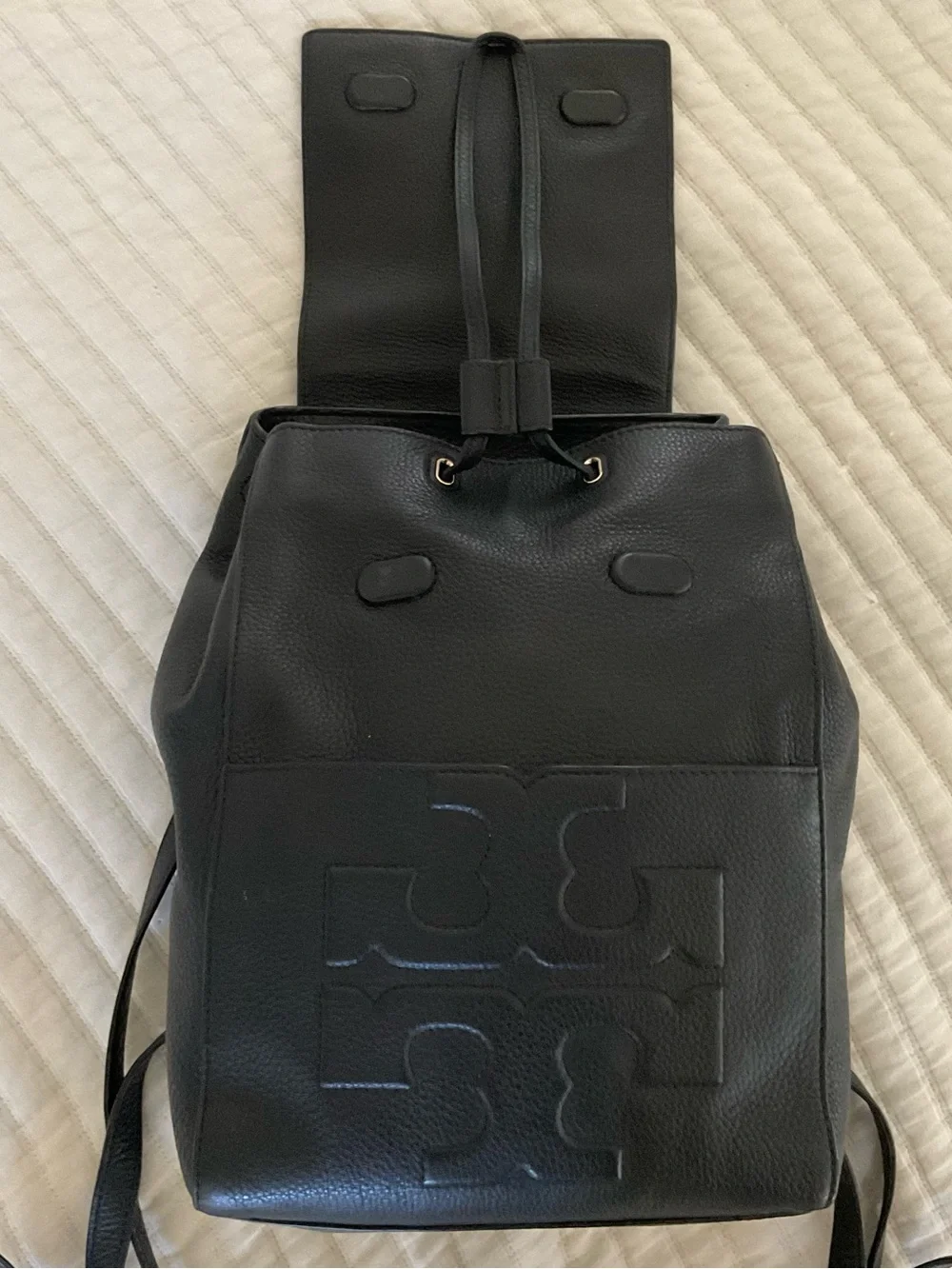 Tory Burch Black Leather Logo Backpack